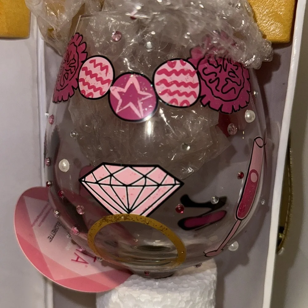 Lolita Bachelorette Hand Painted Bejeweled Bling Wine Glass w Gift Box New